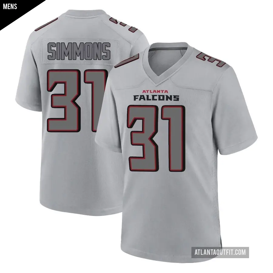 Men's Atlanta Falcons ＃31 Justin Simmons Gray Game Atmosphere Fashion Jersey