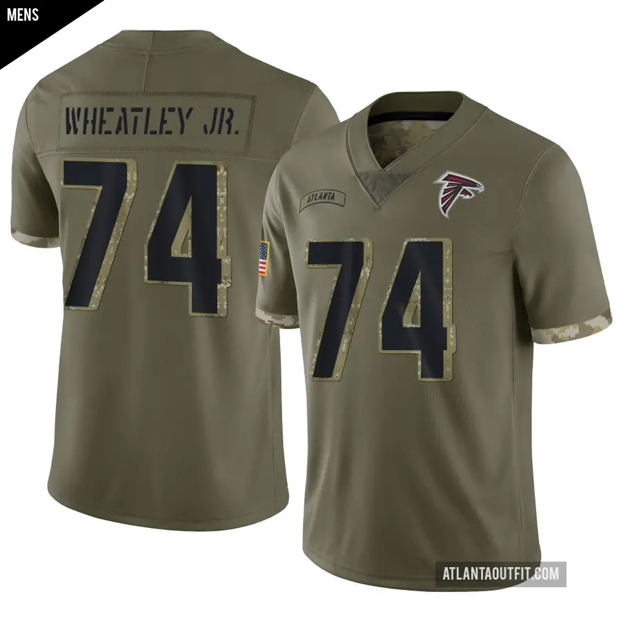 Men's Atlanta Falcons ＃74 Tyrone Wheatley Jr. Olive Limited 2022 Salute To Service Jersey