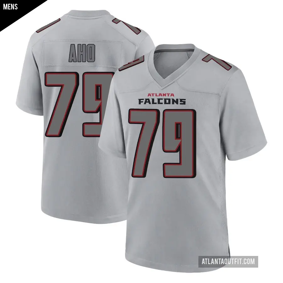 Men's Atlanta Falcons ＃79 Junior Aho Gray Game Atmosphere Fashion Jersey