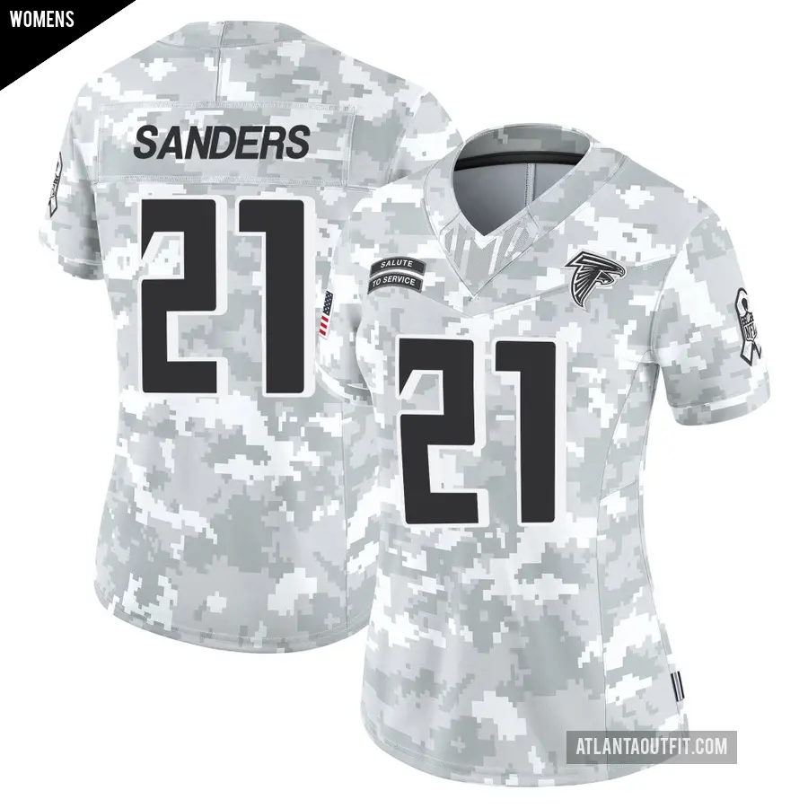 Women's Atlanta Falcons ＃21 Deion Sanders Arctic Camo Limited 2024 Salute to Service Jersey