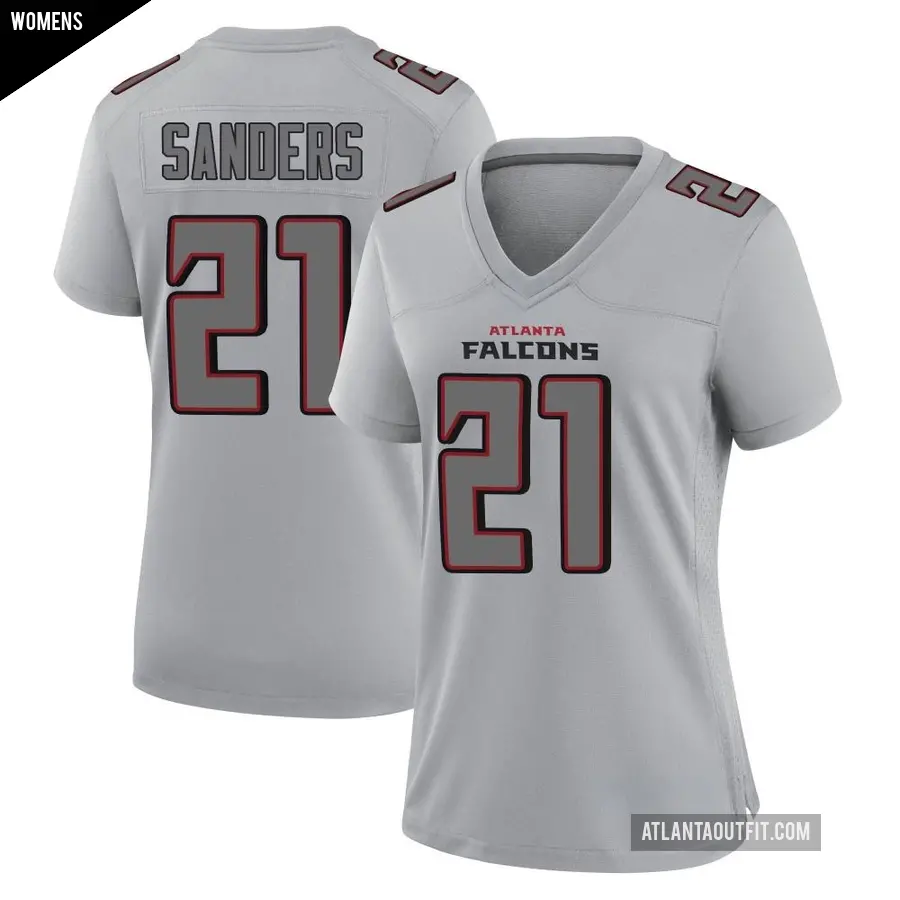 Women's Atlanta Falcons ＃21 Deion Sanders Gray Game Atmosphere Fashion Jersey