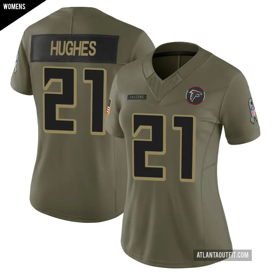 Women's Atlanta Falcons ＃21 Mike Hughes Olive Limited 2025 Salute to Service Jersey