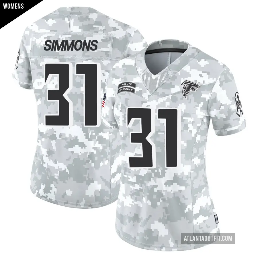 Women's Atlanta Falcons ＃31 Justin Simmons Arctic Camo Limited 2024 Salute to Service Jersey
