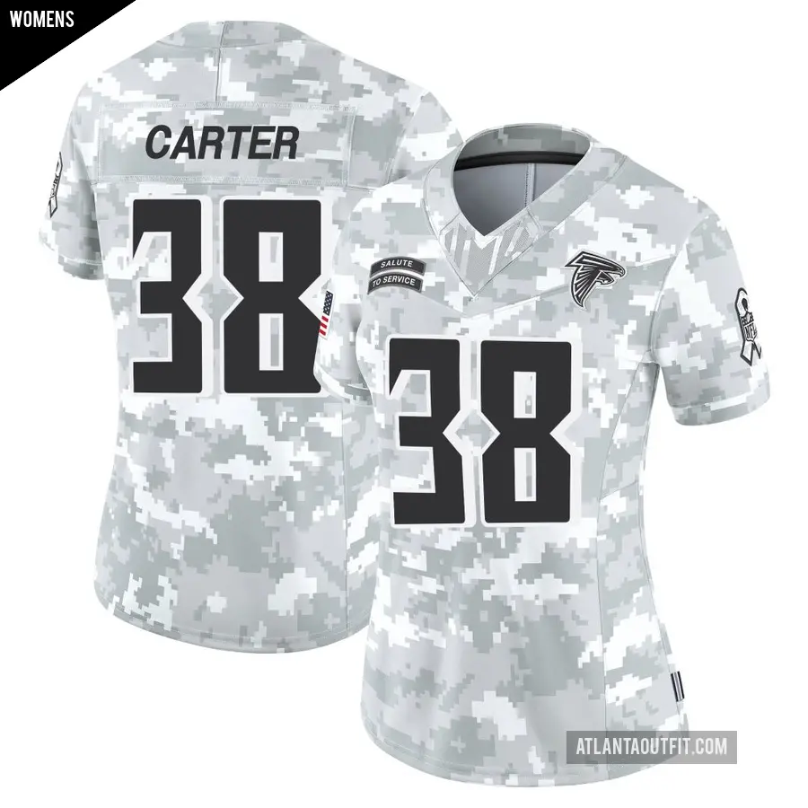 Women's Atlanta Falcons ＃38 Nathan Carter Arctic Camo Limited 2024 Salute to Service Jersey