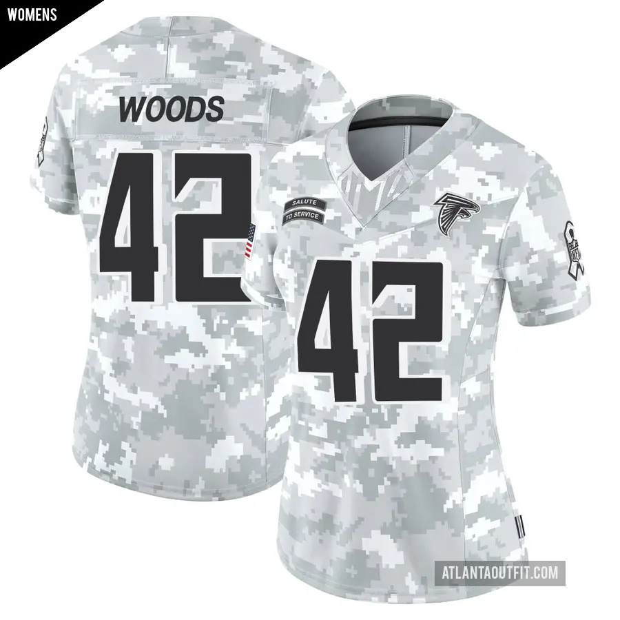 Women's Atlanta Falcons ＃42 Josh Woods Arctic Camo Limited 2024 Salute to Service Jersey