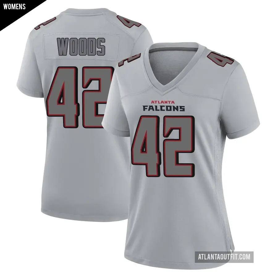Women's Atlanta Falcons ＃42 Josh Woods Gray Game Atmosphere Fashion Jersey