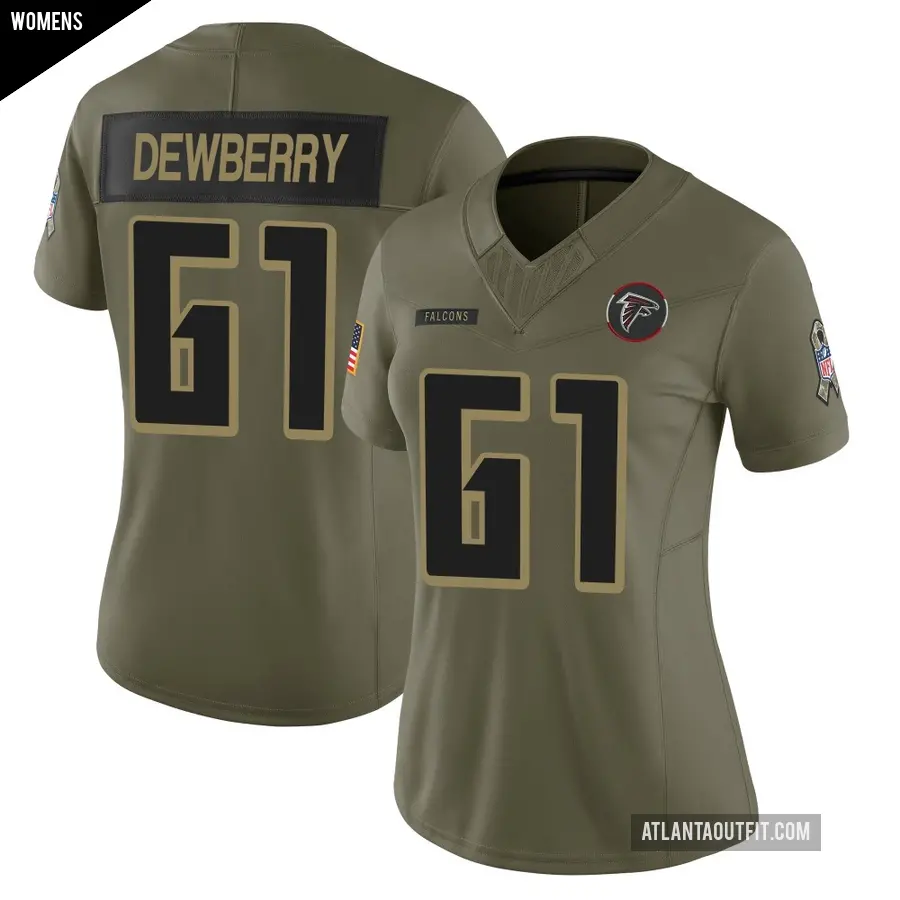 Women's Atlanta Falcons ＃61 Kam Dewberry Olive Limited 2025 Salute to Service Jersey