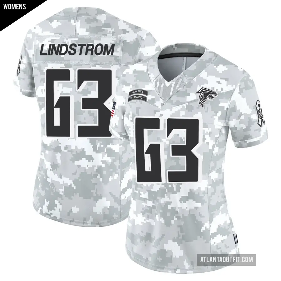 Women's Atlanta Falcons ＃63 Chris Lindstrom Arctic Camo Limited 2024 Salute to Service Jersey