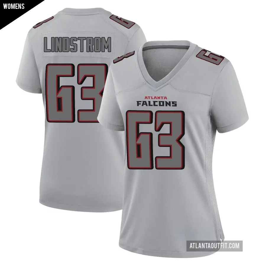Women's Atlanta Falcons ＃63 Chris Lindstrom Gray Game Atmosphere Fashion Jersey