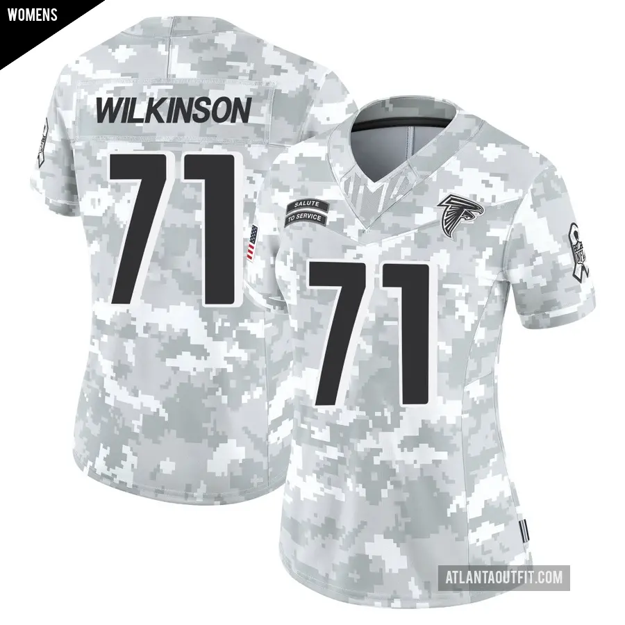 Women's Atlanta Falcons ＃71 Elijah Wilkinson Arctic Camo Limited 2024 Salute to Service Jersey