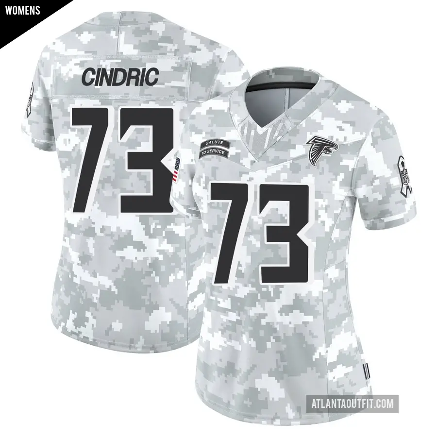 Women's Atlanta Falcons ＃73 Matthew Cindric Arctic Camo Limited 2024 Salute to Service Jersey