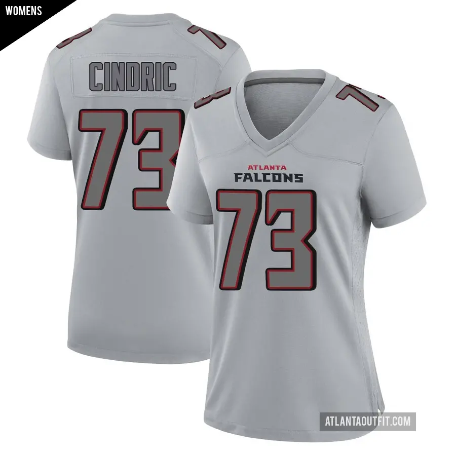 Women's Atlanta Falcons ＃73 Matthew Cindric Gray Game Atmosphere Fashion Jersey