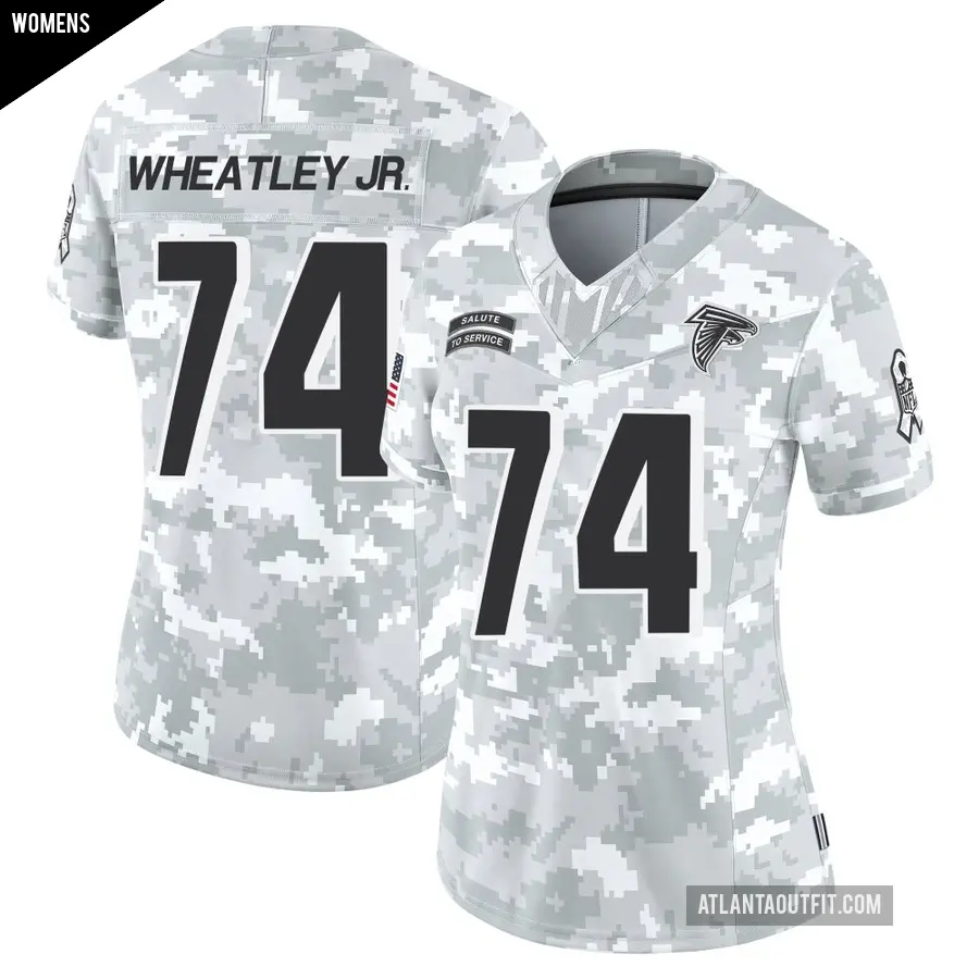 Women's Atlanta Falcons ＃74 Tyrone Wheatley Jr. Arctic Camo Limited 2024 Salute to Service Jersey