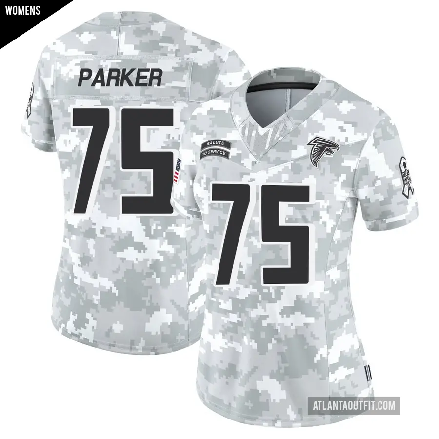Women's Atlanta Falcons ＃75 Brandon Parker Arctic Camo Limited 2024 Salute to Service Jersey