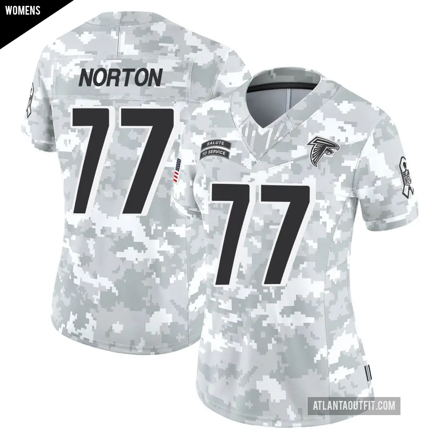 Women's Atlanta Falcons ＃77 Storm Norton Arctic Camo Limited 2024 Salute to Service Jersey