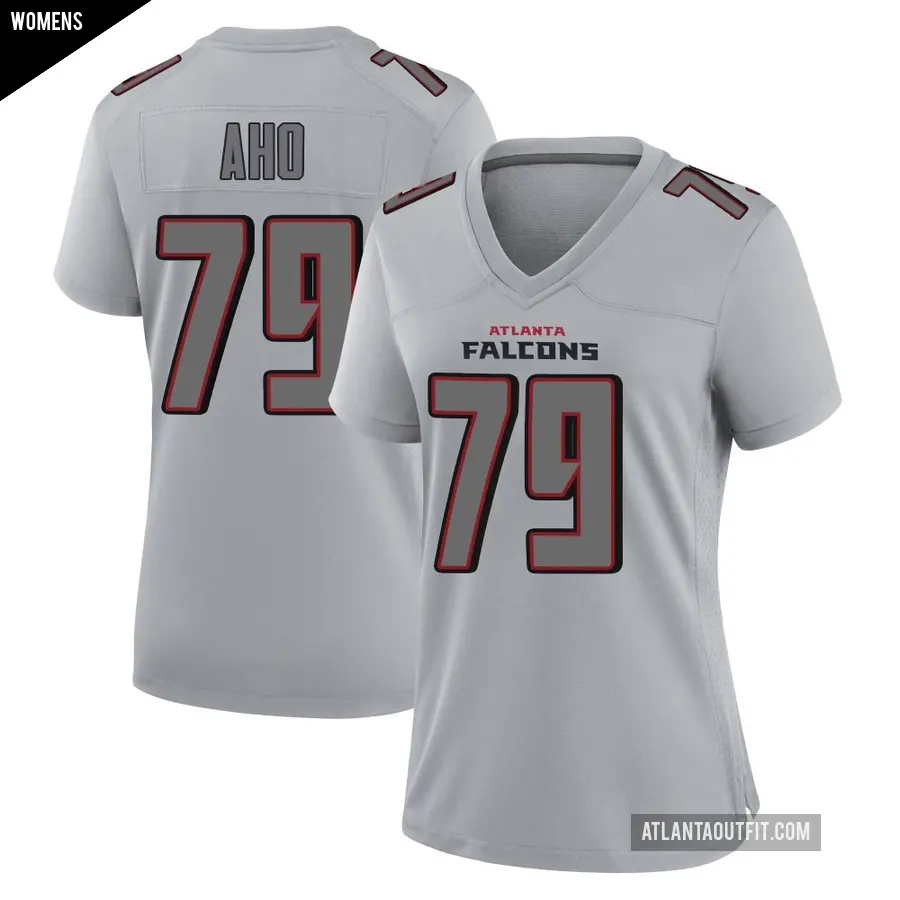 Women's Atlanta Falcons ＃79 Junior Aho Gray Game Atmosphere Fashion Jersey