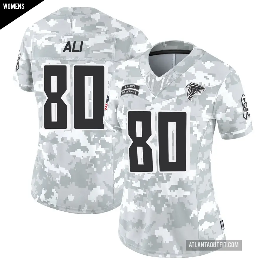Women's Atlanta Falcons ＃80 Josh Ali Arctic Camo Limited 2024 Salute to Service Jersey