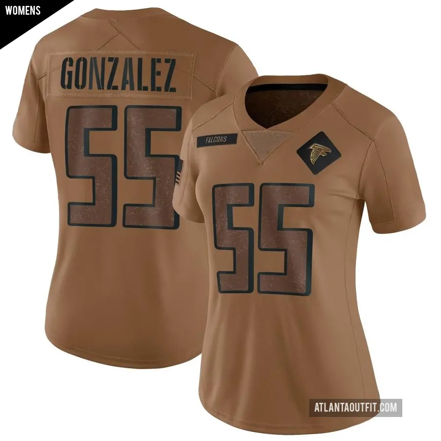 Women's Atlanta Falcons ＃88 Tony Gonzalez Brown Limited 2023 Salute To Service Jersey