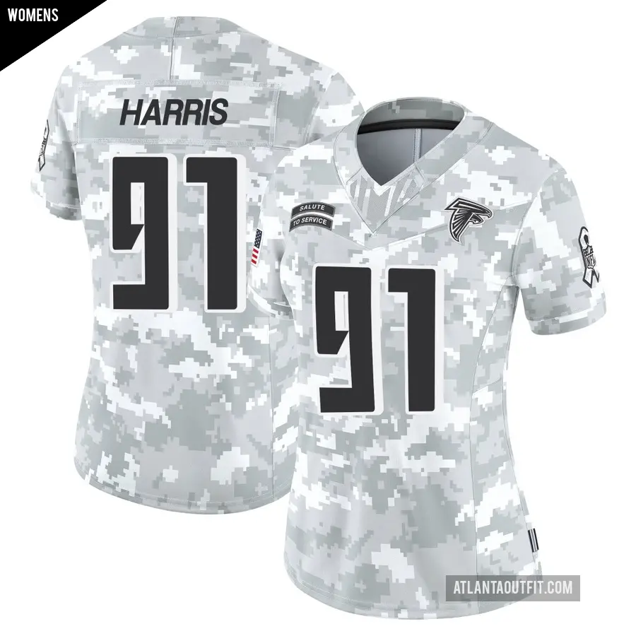Women's Atlanta Falcons ＃91 Demone Harris Arctic Camo Limited 2024 Salute to Service Jersey