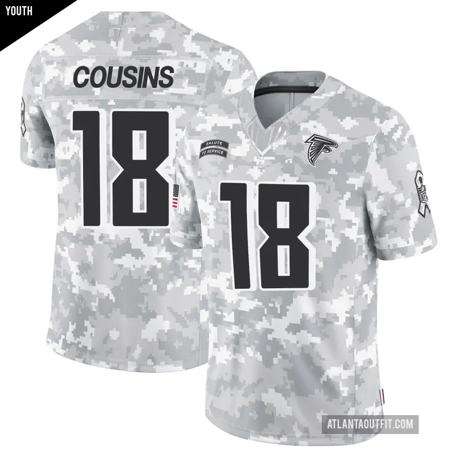 Youth Atlanta Falcons ＃18 Kirk Cousins Arctic Camo Limited 2024 Salute to Service Jersey