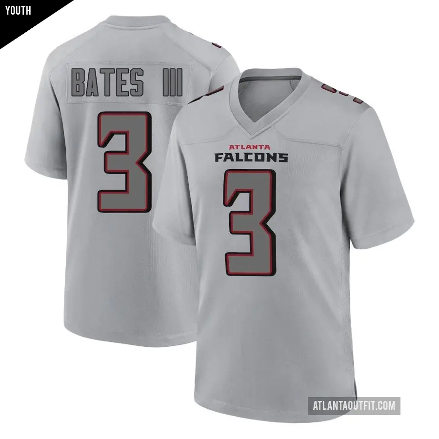 Youth Atlanta Falcons ＃3 Jessie Bates III Gray Game Atmosphere Fashion Jersey
