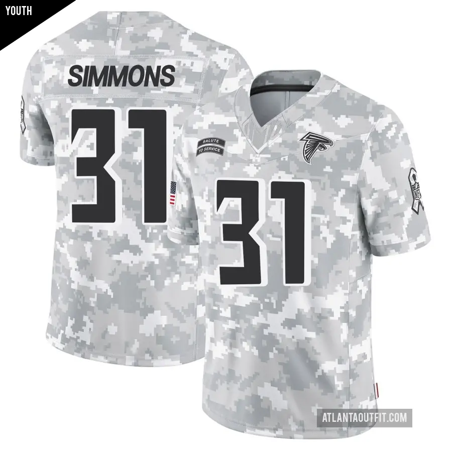 Youth Atlanta Falcons ＃31 Justin Simmons Arctic Camo Limited 2024 Salute to Service Jersey