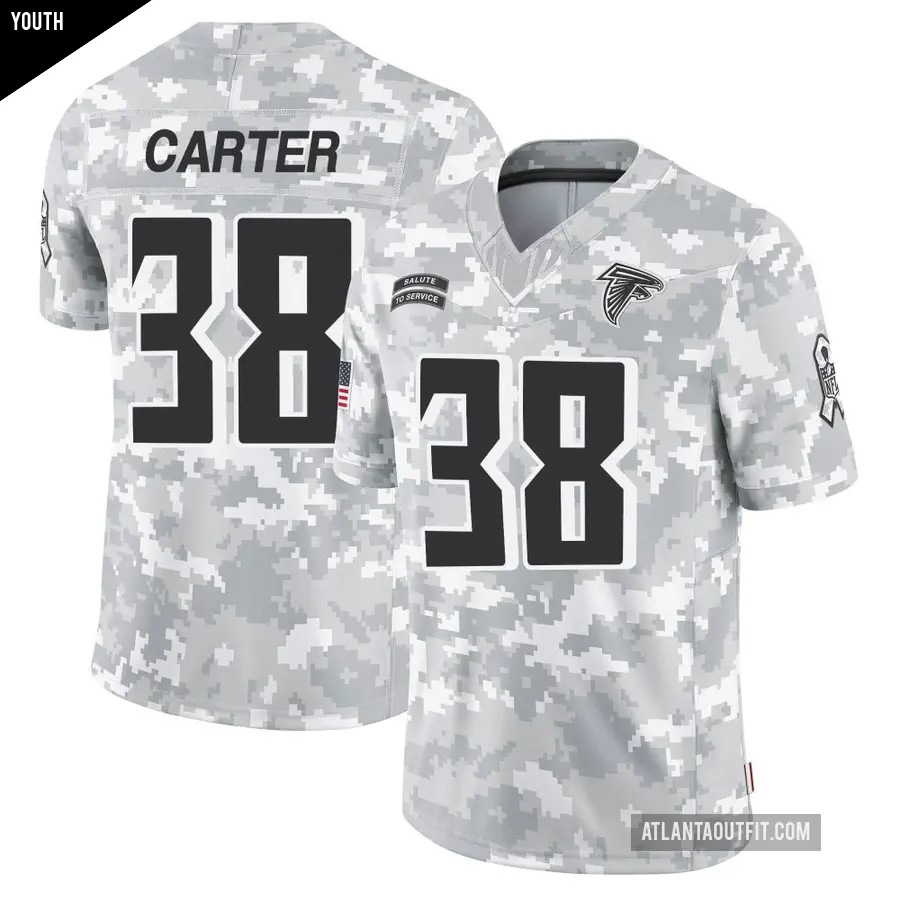 Youth Atlanta Falcons ＃38 Nathan Carter Arctic Camo Limited 2024 Salute to Service Jersey
