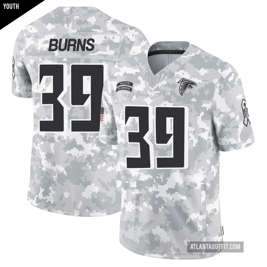Youth Atlanta Falcons ＃39 Robert Burns Arctic Camo Limited 2024 Salute to Service Jersey