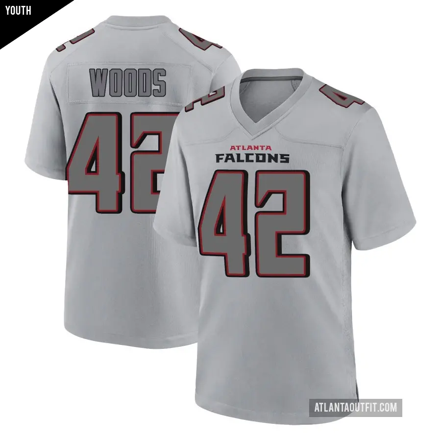 Youth Atlanta Falcons ＃42 Josh Woods Gray Game Atmosphere Fashion Jersey