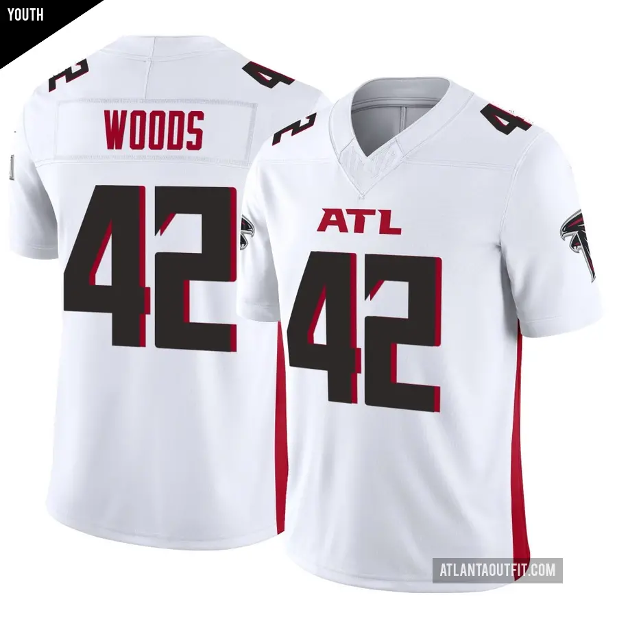 Youth Atlanta Falcons ＃42 Josh Woods White Limited Vapor F.U.S.E. Jersey