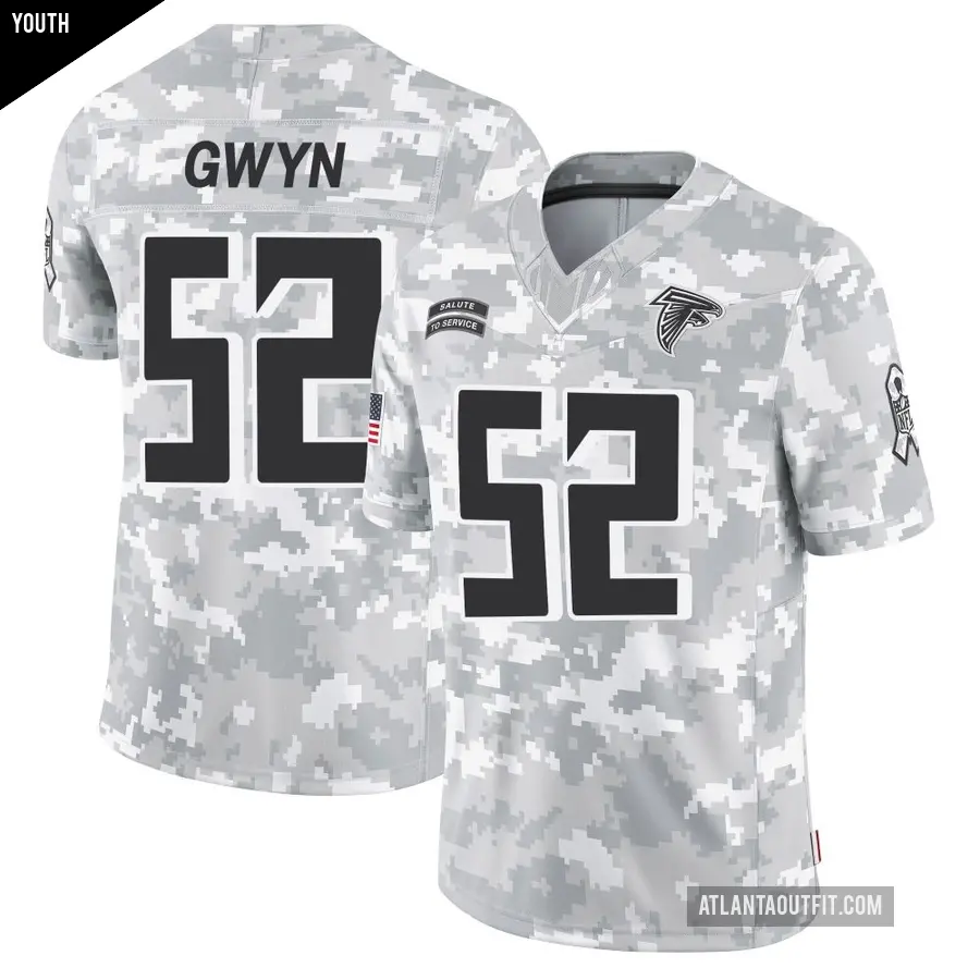 Youth Atlanta Falcons ＃52 Jovaughn Gwyn Arctic Camo Limited 2024 Salute to Service Jersey