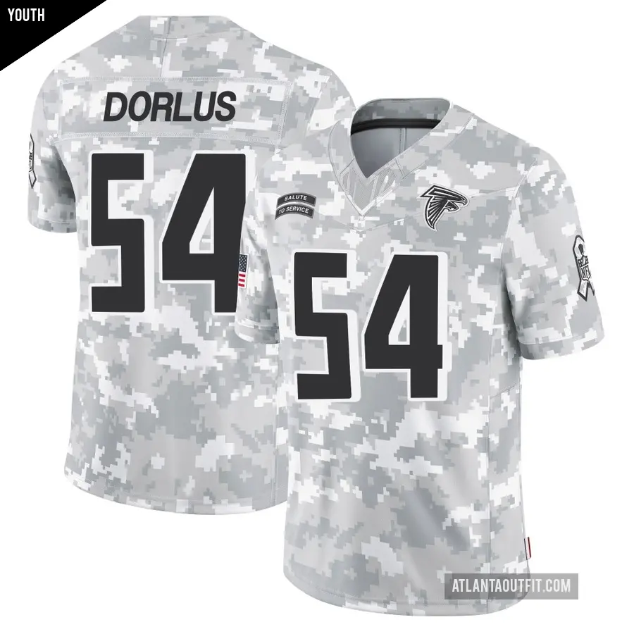 Youth Atlanta Falcons ＃54 Brandon Dorlus Arctic Camo Limited 2024 Salute to Service Jersey
