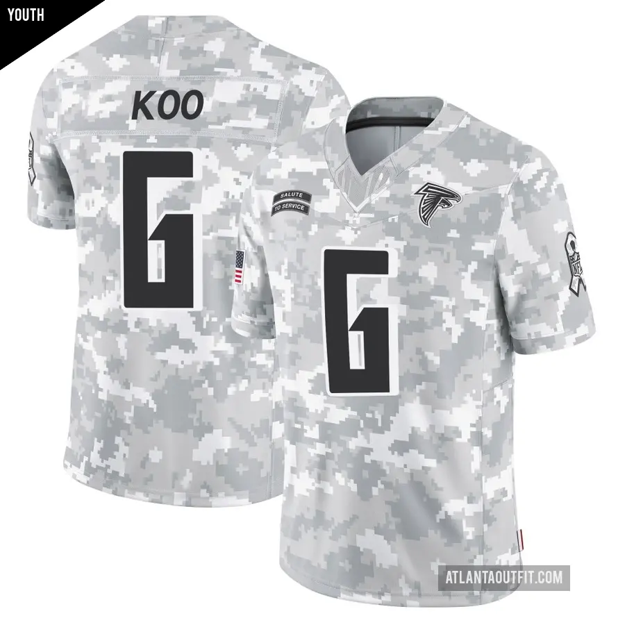 Youth Atlanta Falcons ＃6 Younghoe Koo Arctic Camo Limited 2024 Salute to Service Jersey