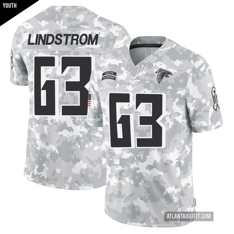 Youth Atlanta Falcons ＃63 Chris Lindstrom Arctic Camo Limited 2024 Salute to Service Jersey