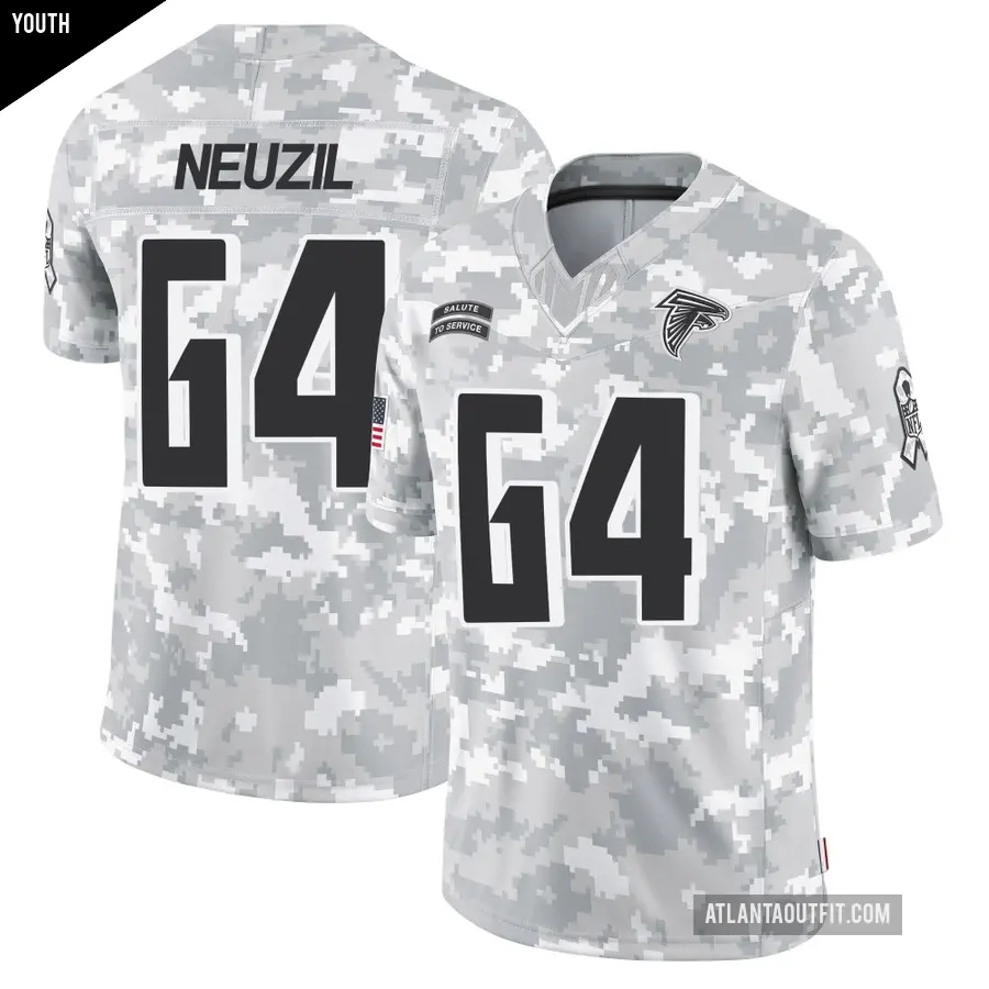 Youth Atlanta Falcons ＃64 Ryan Neuzil Arctic Camo Limited 2024 Salute to Service Jersey