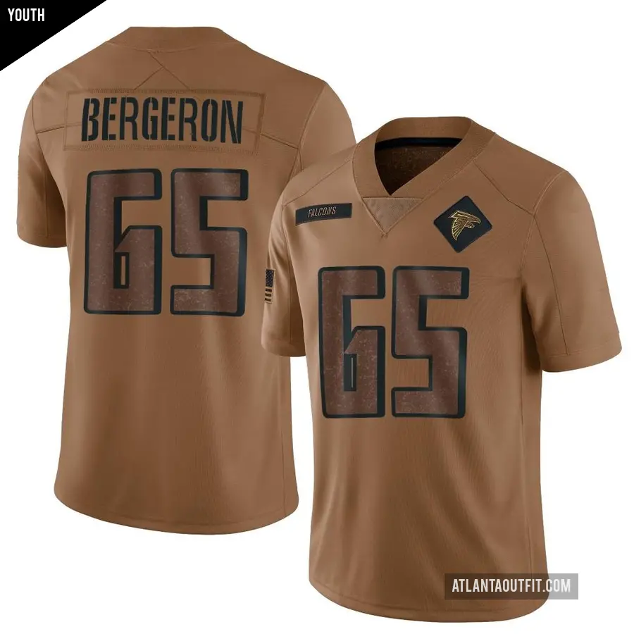 Youth Atlanta Falcons ＃65 Matthew Bergeron Brown Limited 2023 Salute To Service Jersey