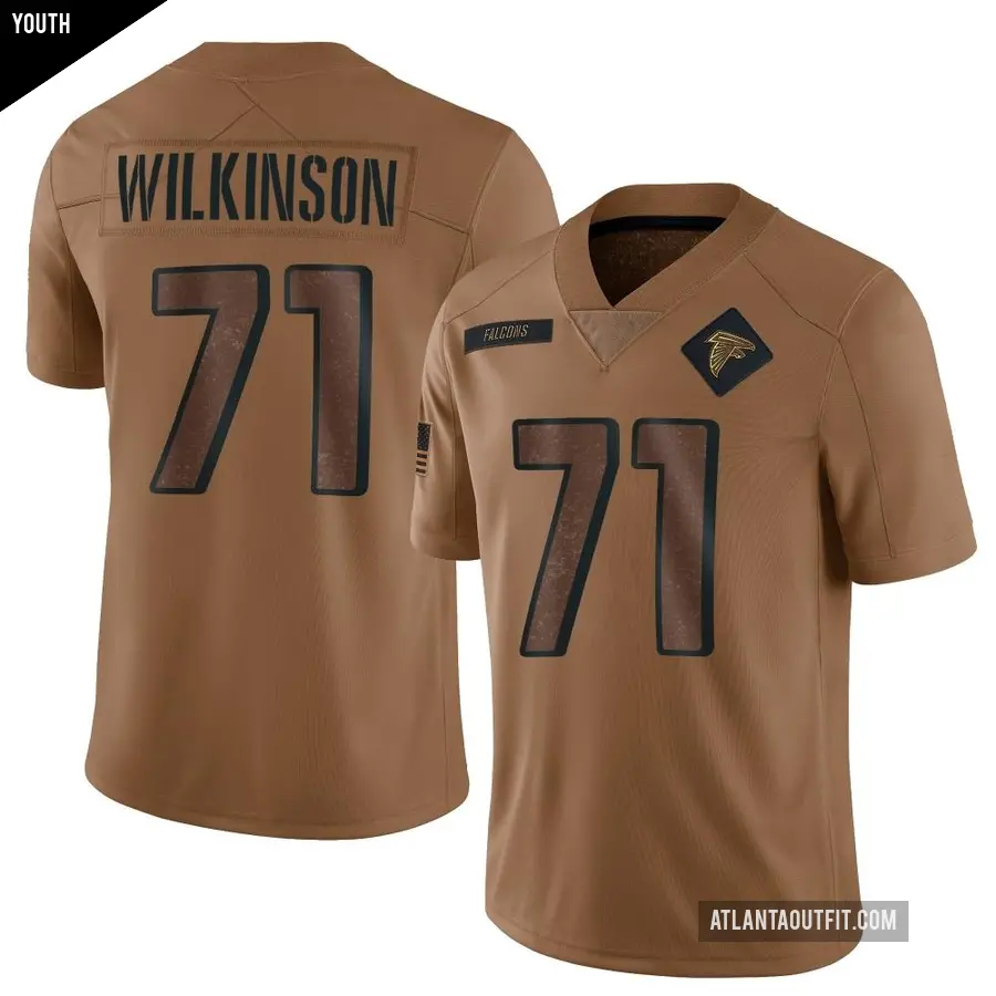 Youth Atlanta Falcons ＃71 Elijah Wilkinson Brown Limited 2023 Salute To Service Jersey