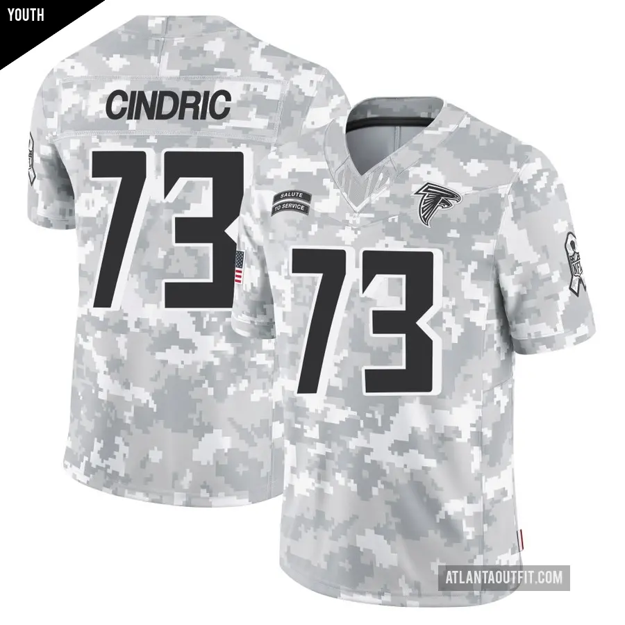 Youth Atlanta Falcons ＃73 Matthew Cindric Arctic Camo Limited 2024 Salute to Service Jersey