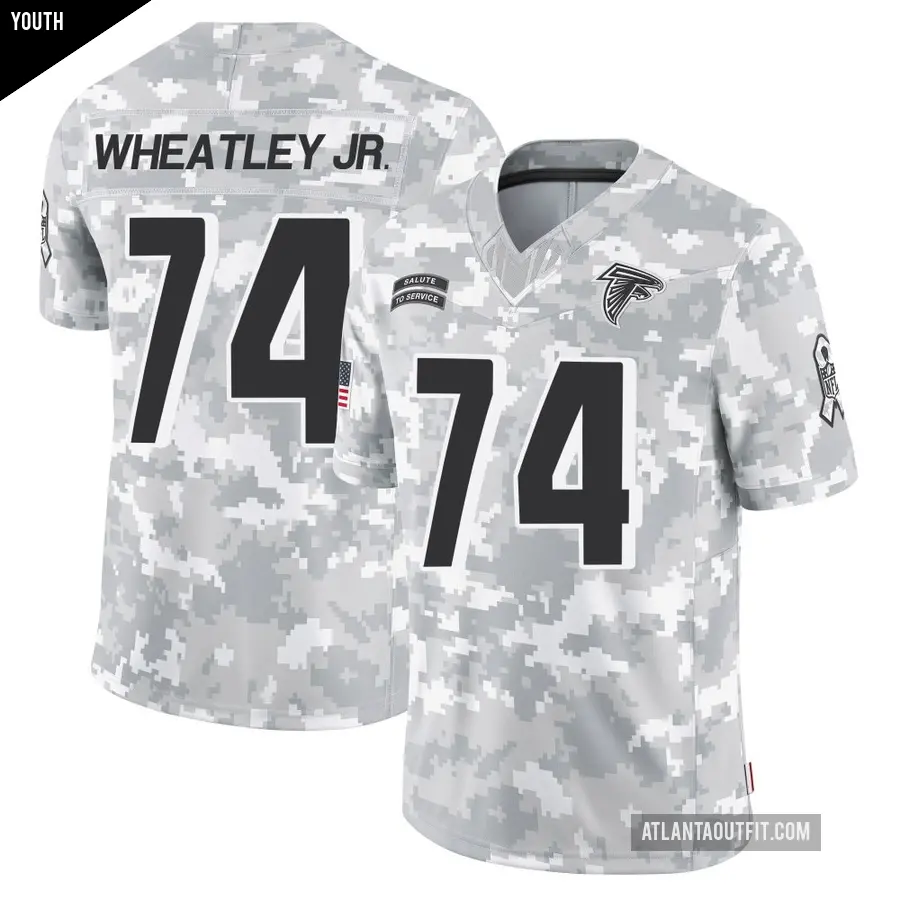Youth Atlanta Falcons ＃74 Tyrone Wheatley Jr. Arctic Camo Limited 2024 Salute to Service Jersey