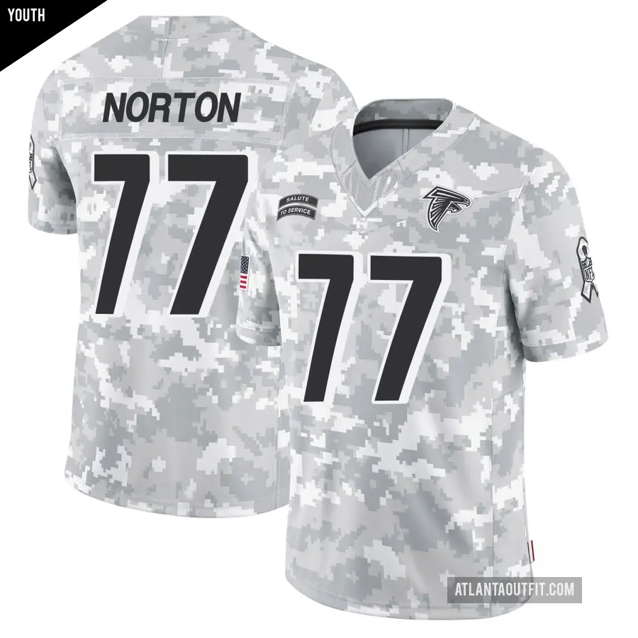 Youth Atlanta Falcons ＃77 Storm Norton Arctic Camo Limited 2024 Salute to Service Jersey