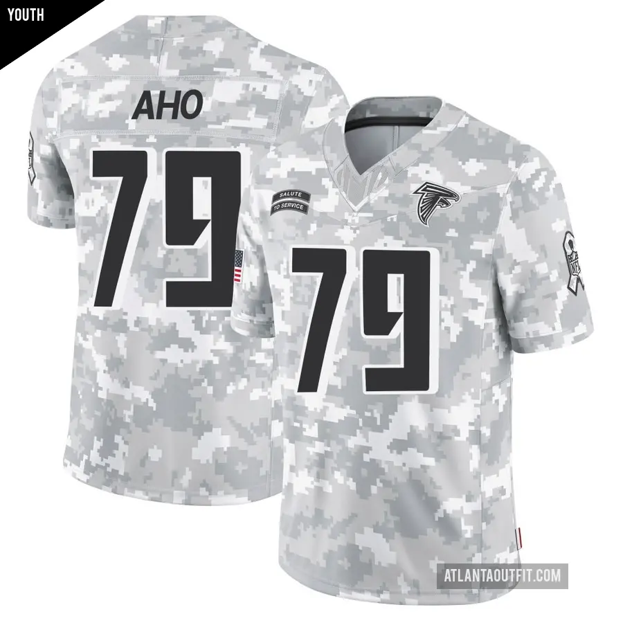 Youth Atlanta Falcons ＃79 Junior Aho Arctic Camo Limited 2024 Salute to Service Jersey