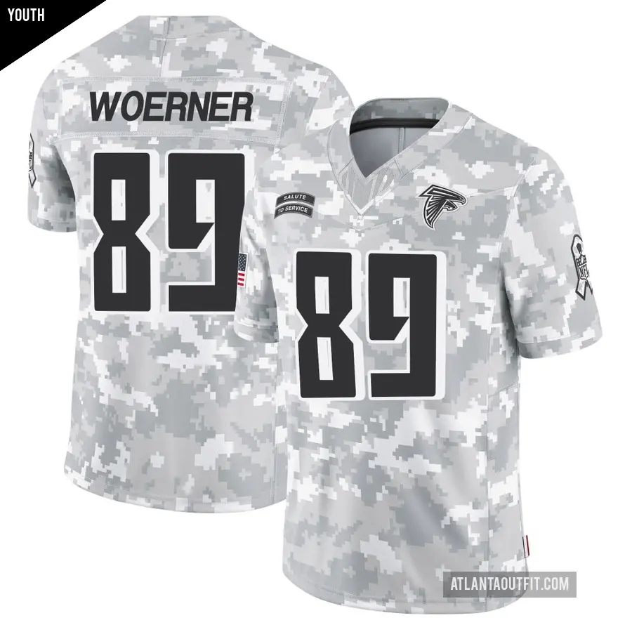 Youth Atlanta Falcons ＃89 Charlie Woerner Arctic Camo Limited 2024 Salute to Service Jersey