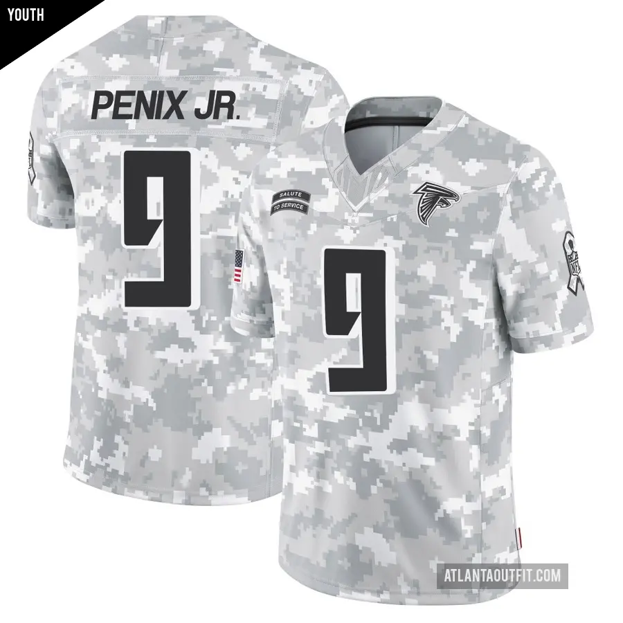 Youth Atlanta Falcons ＃9 Michael Penix Jr. Arctic Camo Limited 2024 Salute to Service Jersey