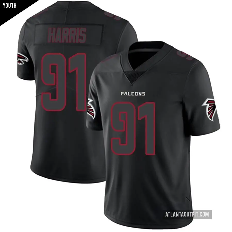 Youth Atlanta Falcons ＃91 Demone Harris Black Impact Limited Jersey