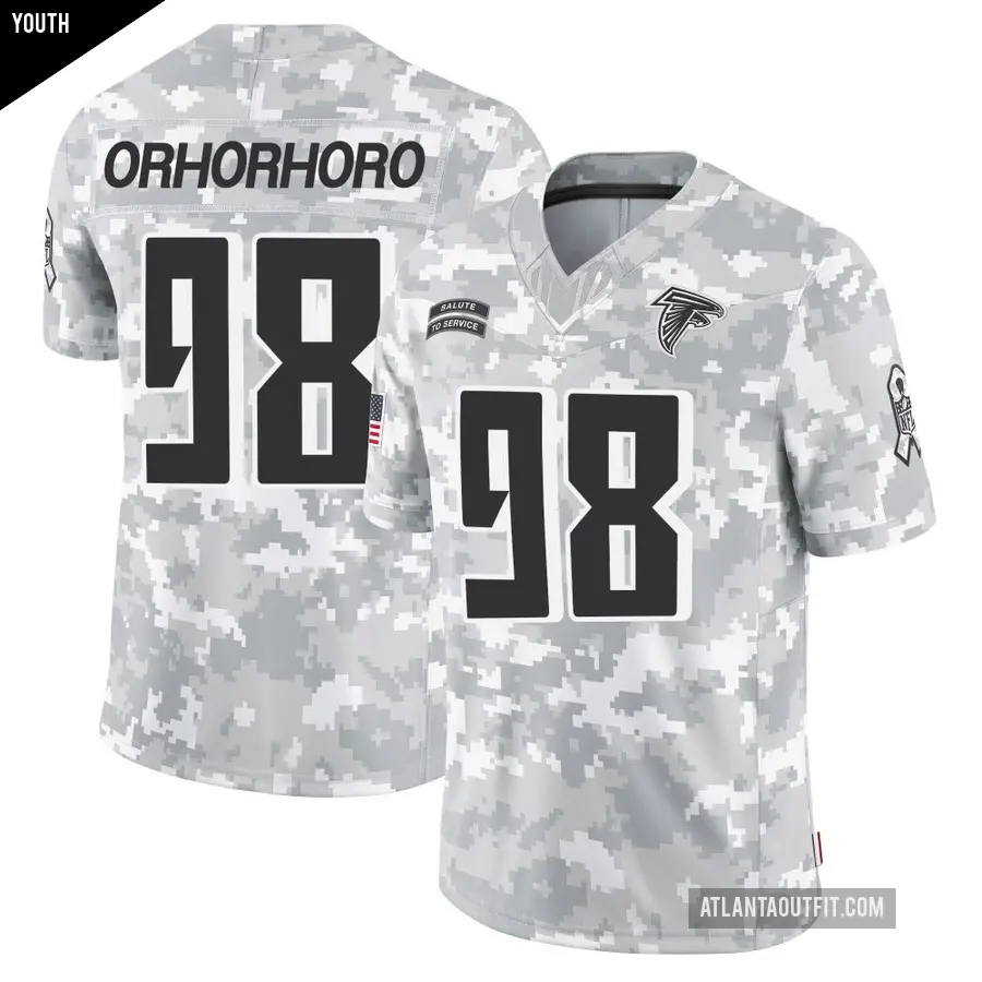 Youth Atlanta Falcons ＃98 Ruke Orhorhoro Arctic Camo Limited 2024 Salute to Service Jersey